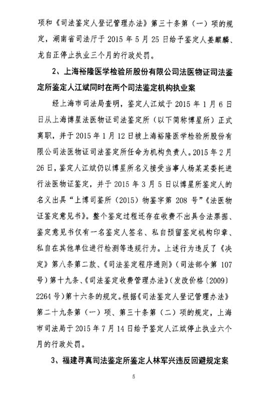 司發(fā)通〔2016〕47號《司法部關(guān)于司法鑒定違法違規(guī)行為處罰情況的通報》(全文)4
